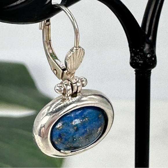 Sterling Silver 925 Lapis Lazuli Earrings Pierced Dangle Signed Natural Blue - Picture 5 of 7